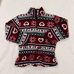 Vintage Girl Sweater Size S Fleece 1/4 Zip Hearts Red White